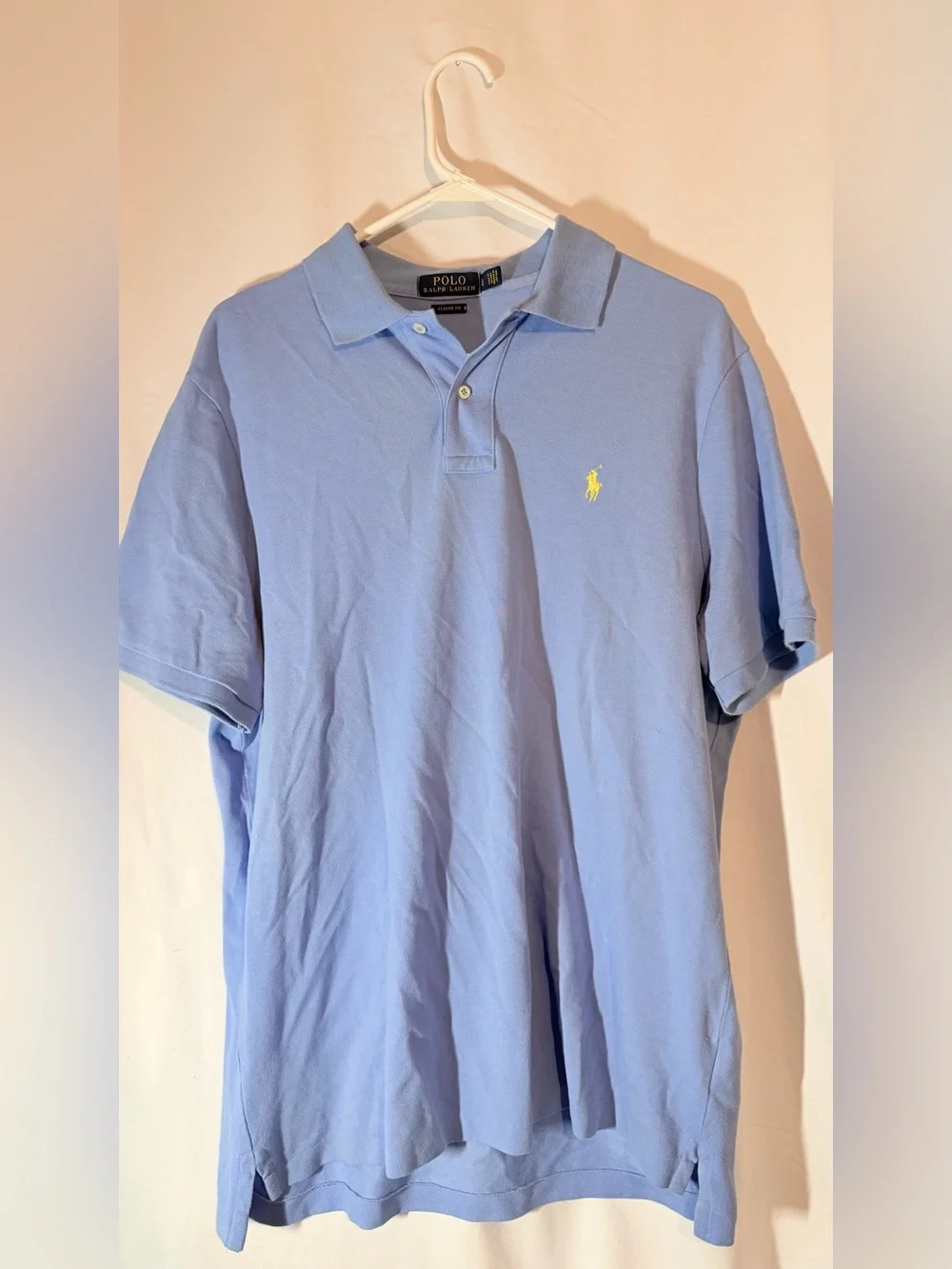 Polo Ralph Lauren Men’s Large Classic Fit Blue Cotton Polo Shirt Yellow Pony